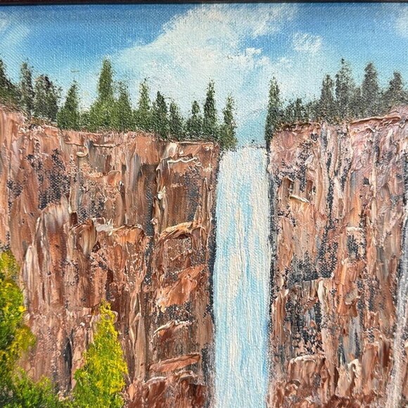 Vintage Multnomah Falls Painting 3D Acrylic Art by Masingill Original 19" x 23" - Picture 5 of 16